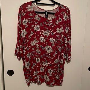 Agnes & Dora: Red with Cream Floral 3/4 Sleeve Blouse